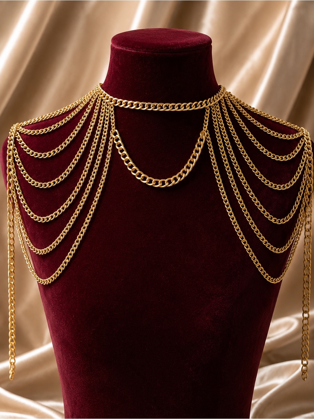 Gold Draped Chain tassel Shoulder Necklace women’s jewelry
